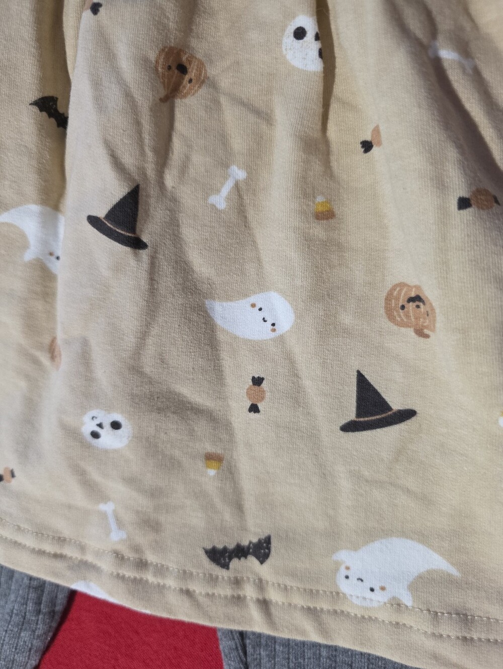 Rabbit Bear Halloween Print Long-Sleeve Dress With Ribbed Leggings - Picture 3 of 6